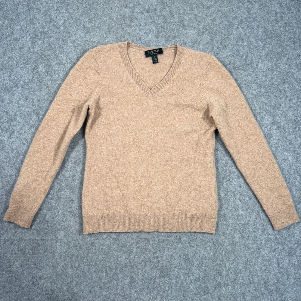 Charter Club Luxury Cashmere Tan V-Neck Pullover Sweater Women's Size Medium